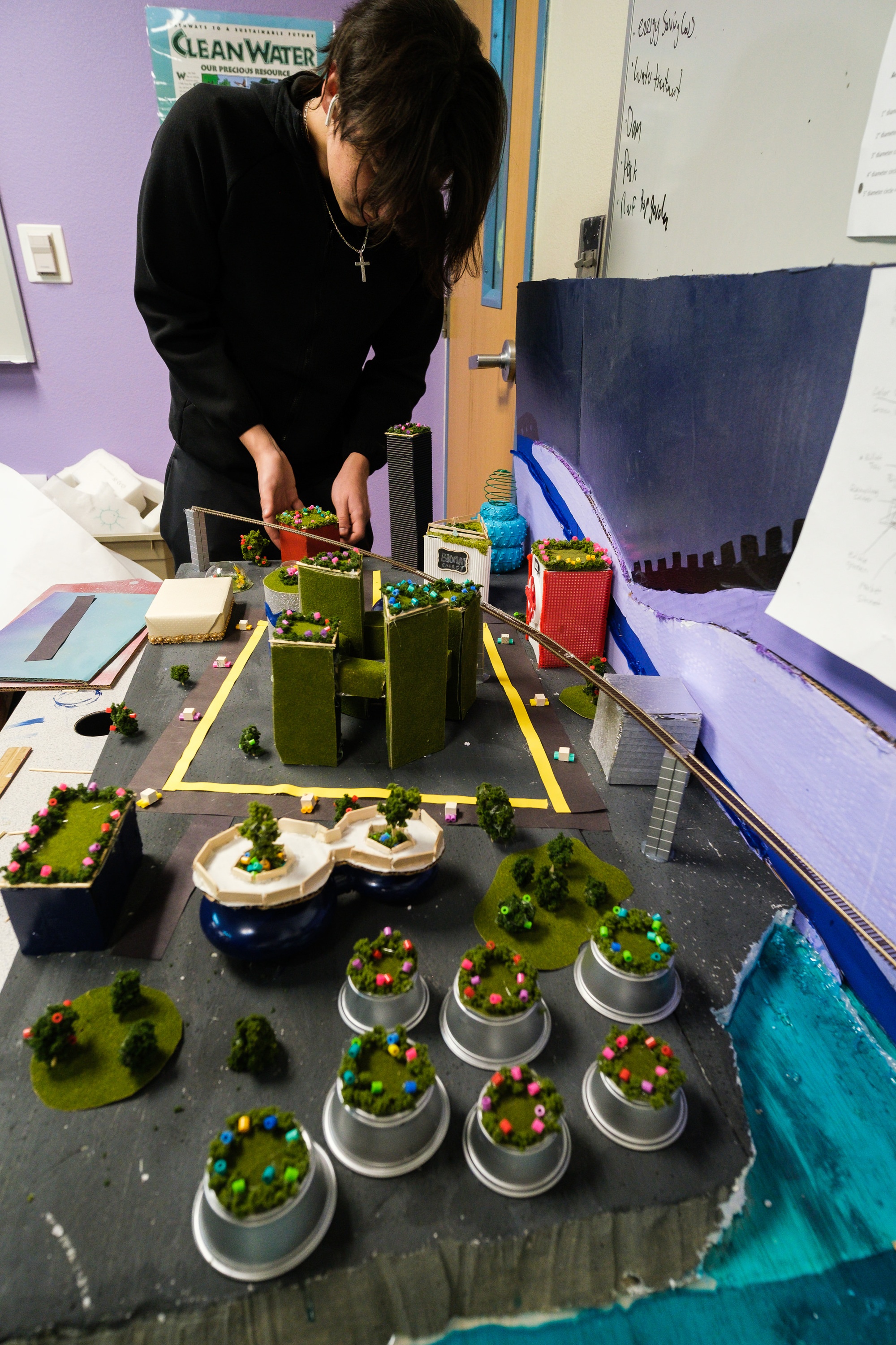 Student building a model future city